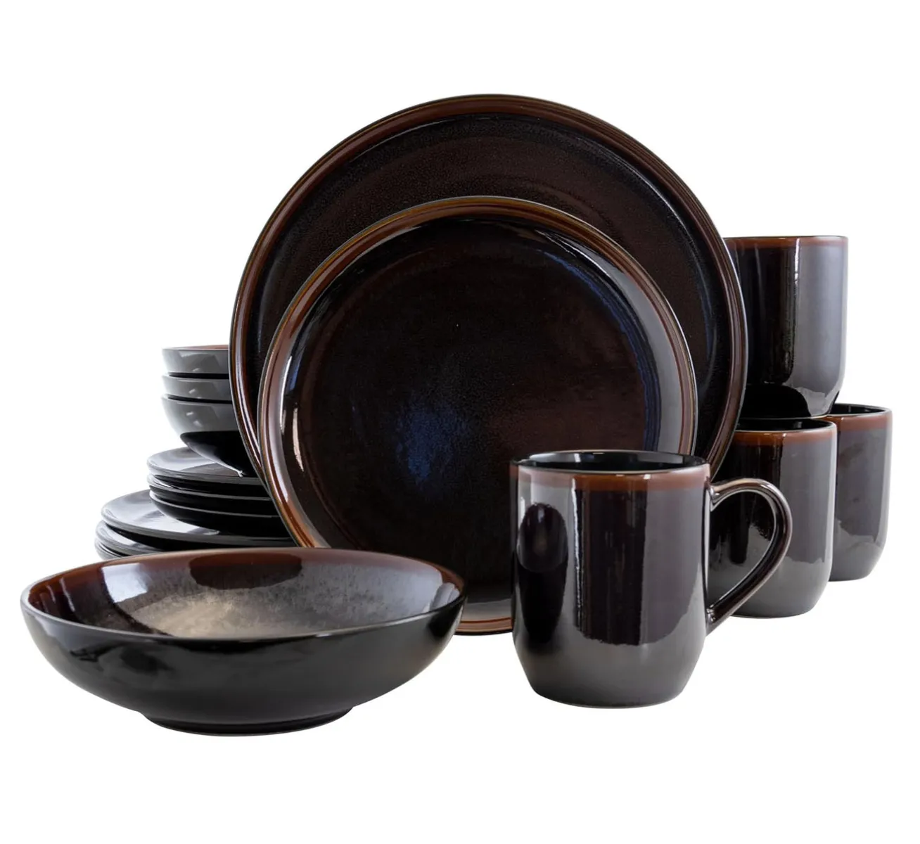 Elama Midnight Beach 16 Piece Round Stoneware Dinnerware Set